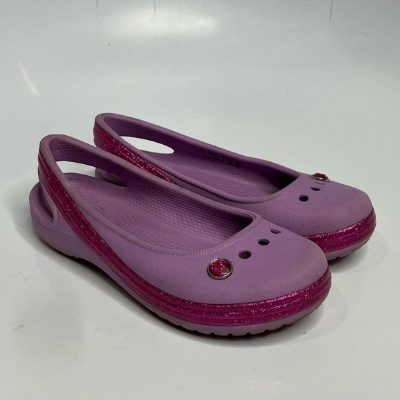 Crocs purple with glitter stripe sling back flats size 11 - Picture 1 of 6